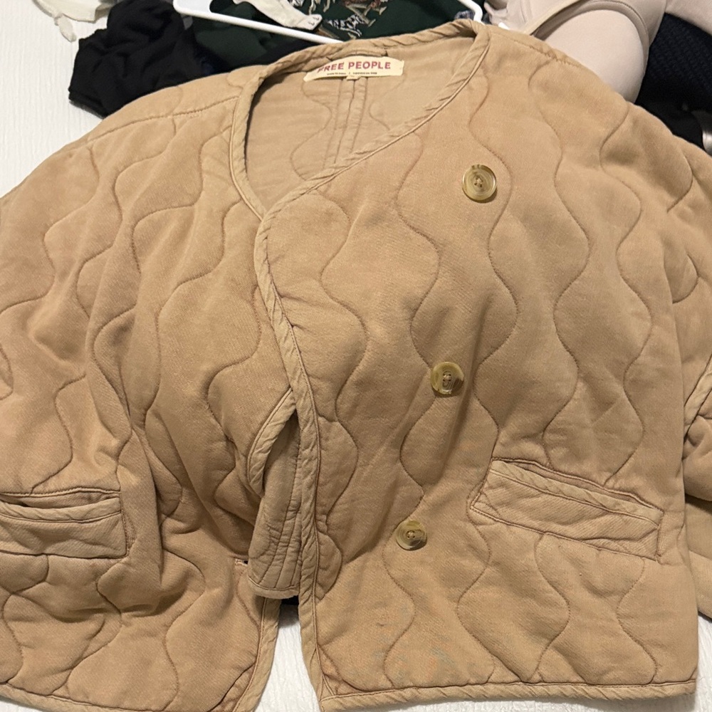 Free People Camel Quilted Teddy Jacket